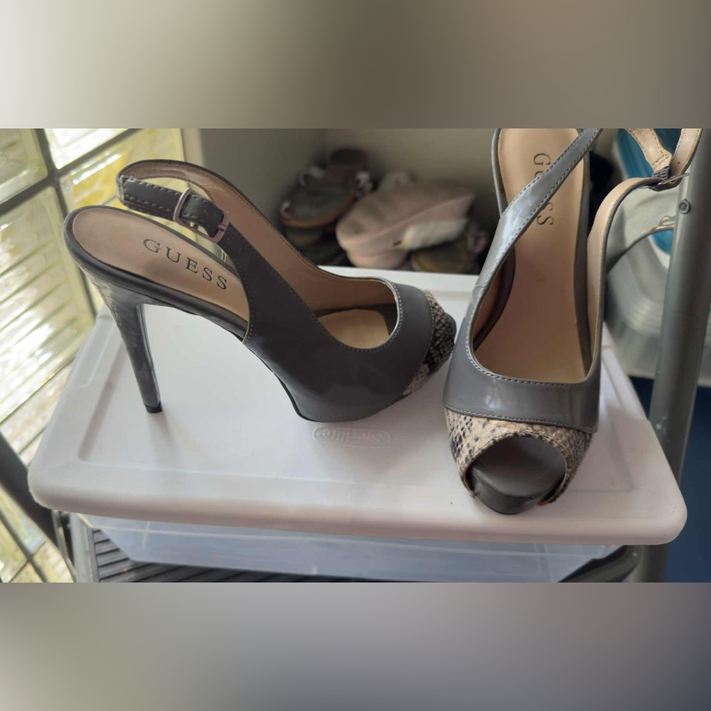 GUESS Charcoal and Snakeskin Heels